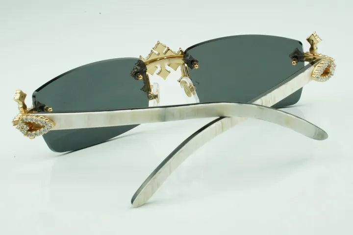 Iced Out Cross White Buffs - Black Lens - Dolla Shades