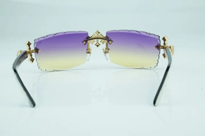 Iced Out Cross White Buffs - Purple Diamond Cut Lens