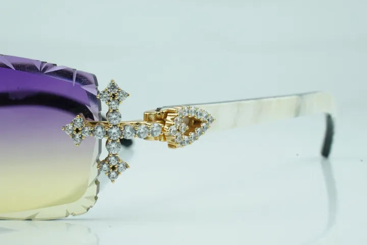 Iced Out Cross White Buffs - Purple Diamond Cut Lens
