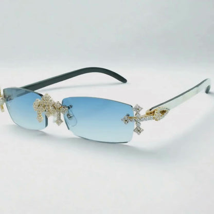 Iced Out Cross White Buffs - Blue Lens