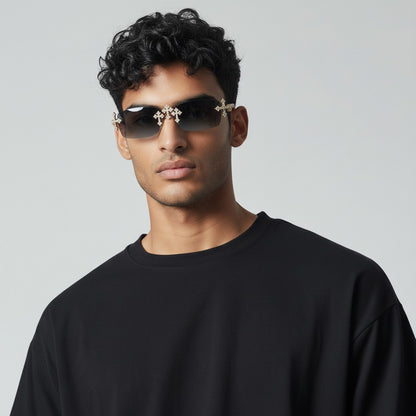 Iced Out Cross Wooden Frames - Silver Lens - Dolla Shades