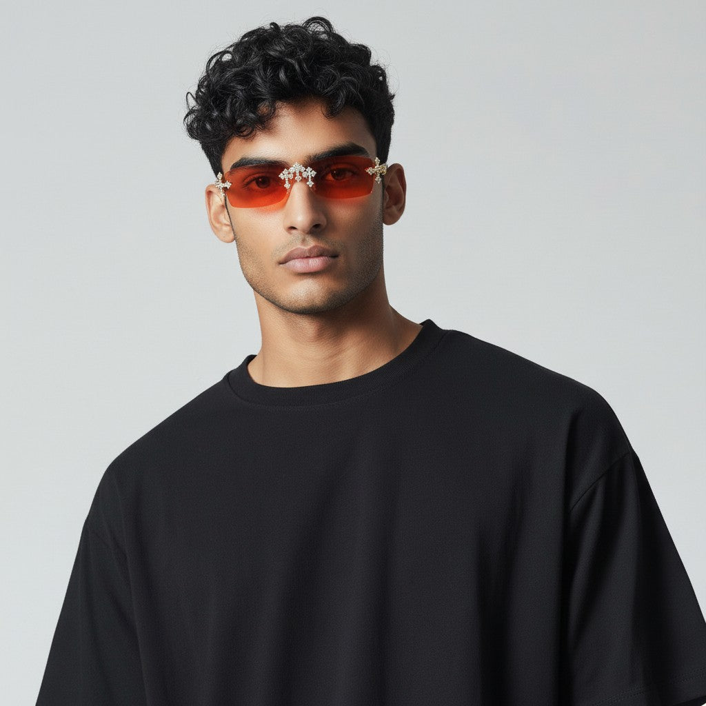 Iced Out Cross Wooden Frames - Red Lens - Dolla Shades