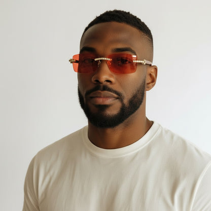 Iced Out Wooden Frames Red Lens - Dolla Shades