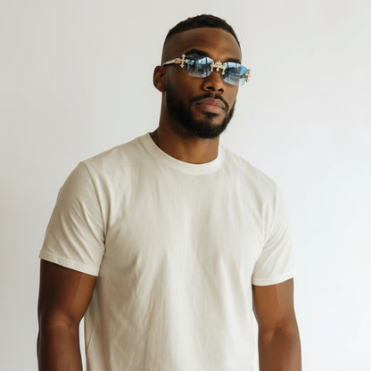 Iced Out Cross White Buffs - Blue Lens - Dolla Shades