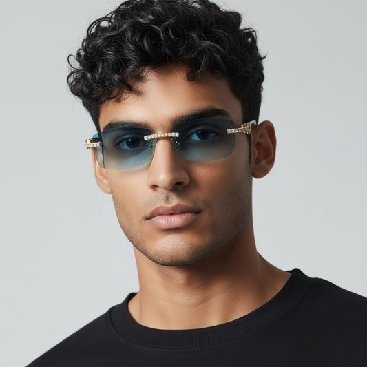 Iced Out Black Buffs Blue Lens - Dolla Shades