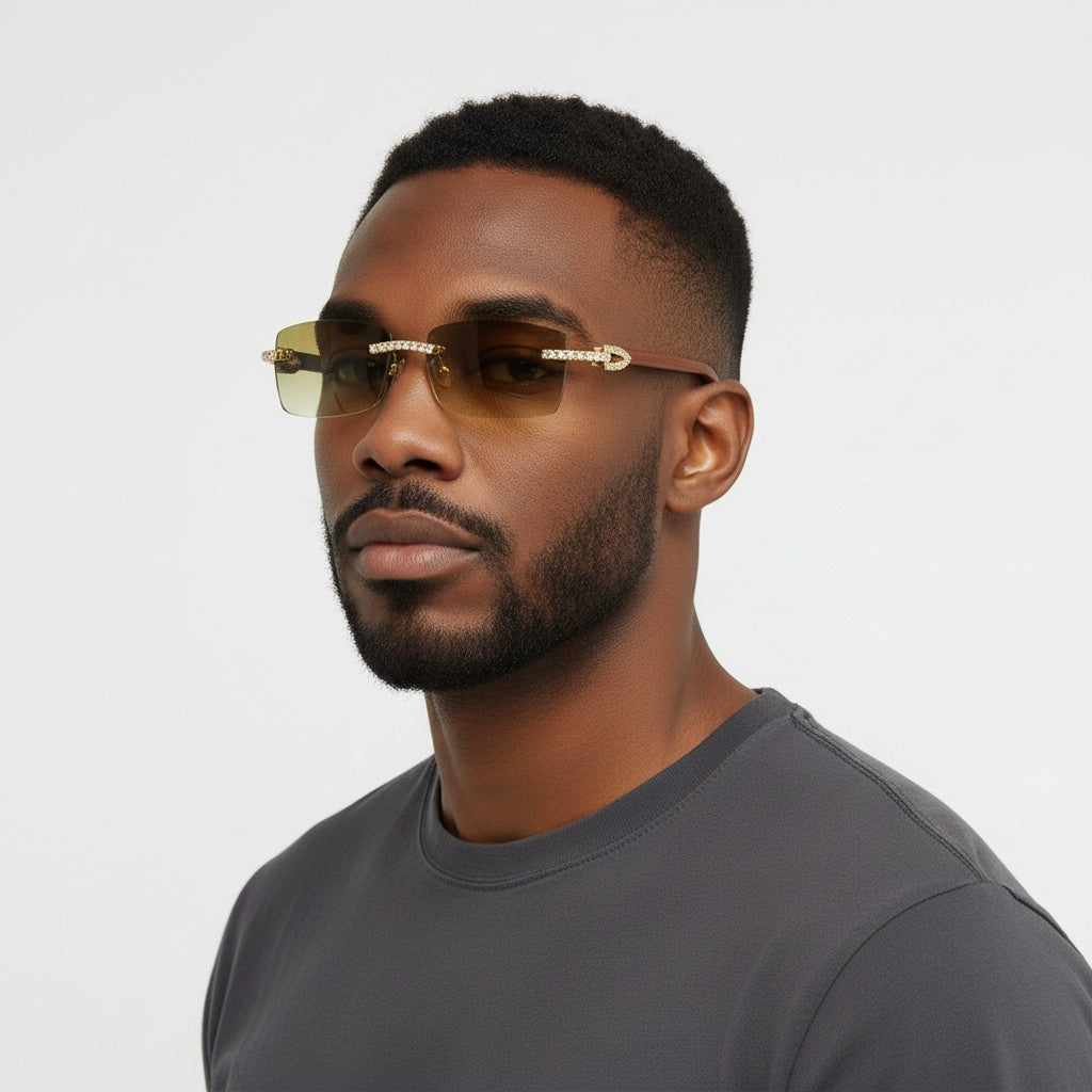 Iced Out Wooden Frames Brown Lens - Dolla Shades