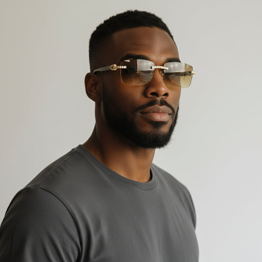 Iced Out White Buffs Brown Lens - Dolla Shades