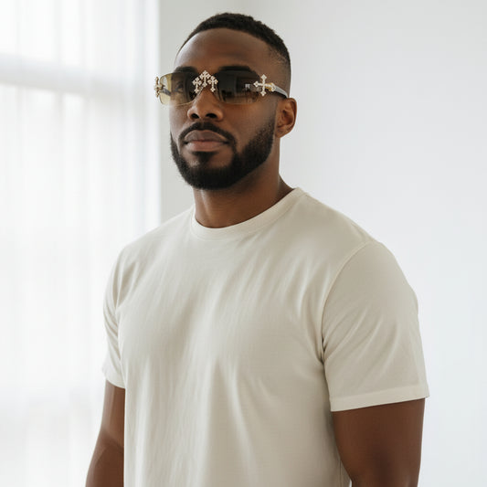 Iced Out Cross Black Buffs - Brown Lens