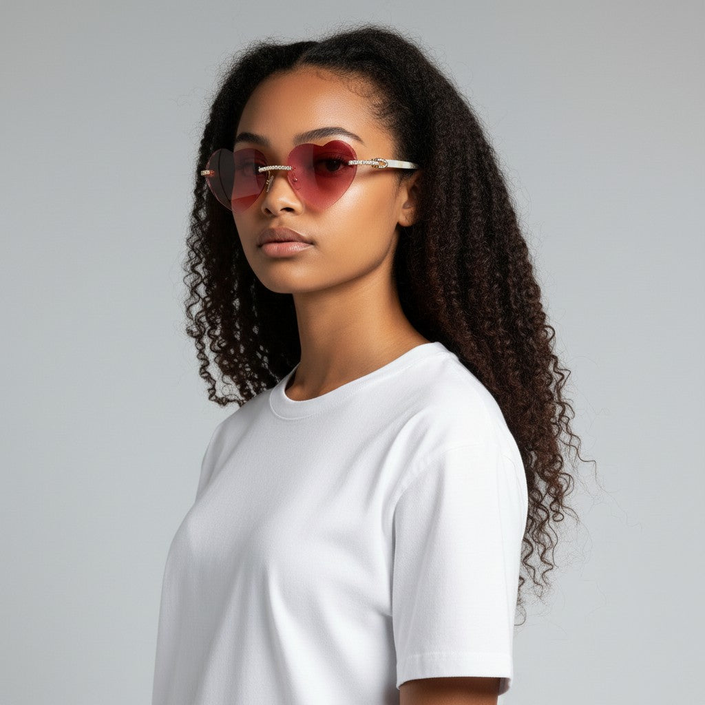 Iced Out White Buffs - Pink Heart Lenses - Dolla Shades