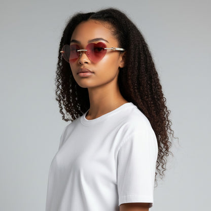 Iced Out White Buffs - Pink Heart Lenses - Dolla Shades