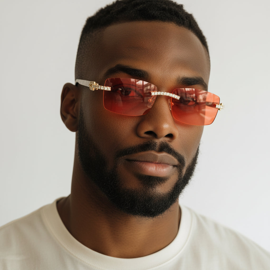 Iced Out White Buffs Red Lens - Dolla Shades