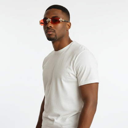 Iced Out Cross Black Buffs - Red Lens - Dolla Shades